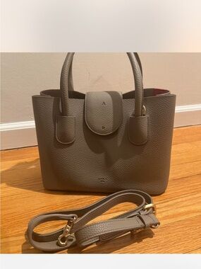 Angela Roi Taupe Pebbled Leather Tote with Detachable Strap